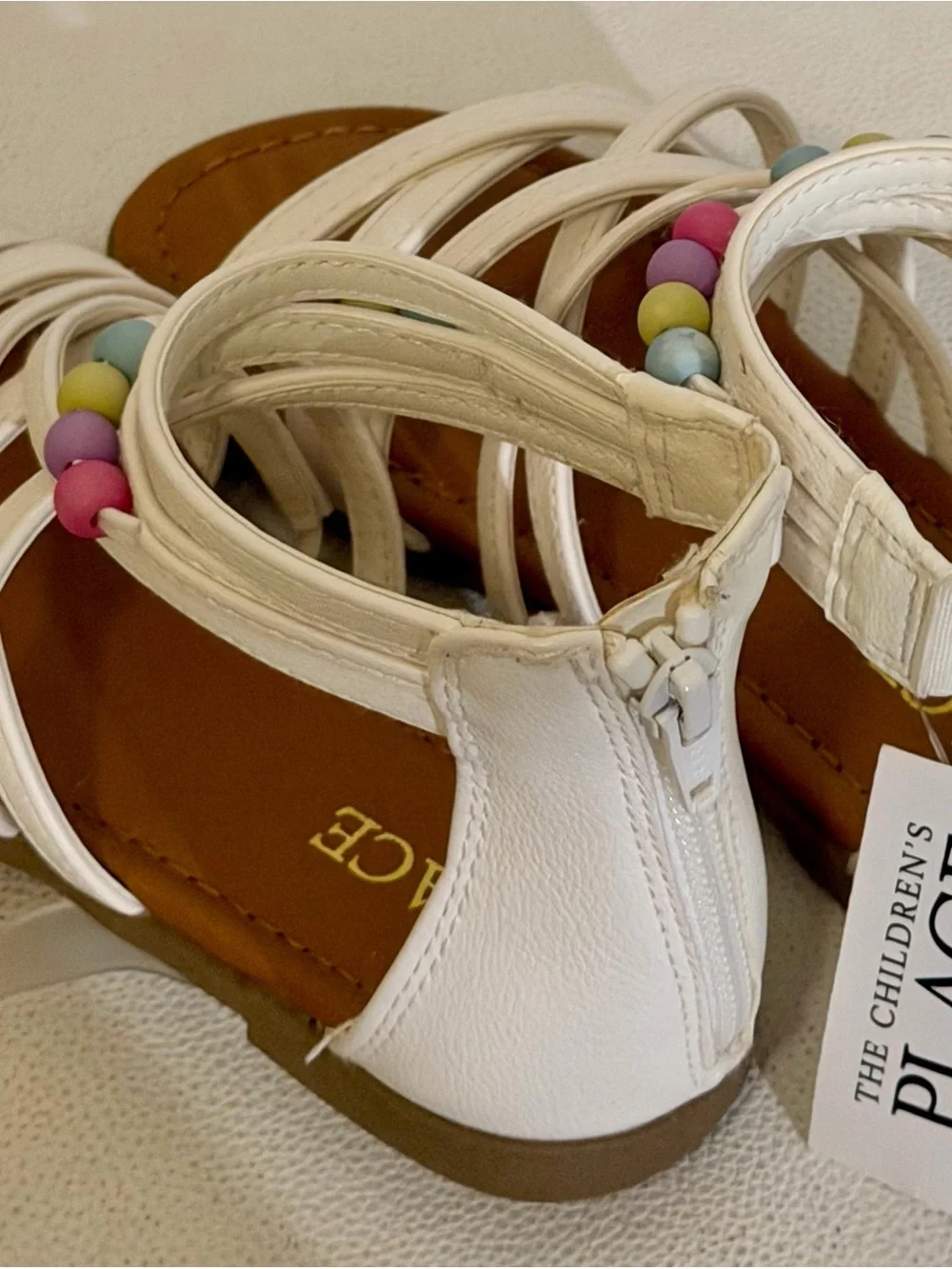 The Children’s Place Girls White Beaded Gladiator Sandals Size 1 NWT Summer